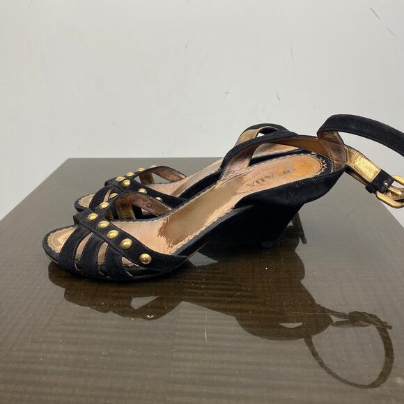 Rare Prada Studded Ankle Strap Heeled Sandals Women's 39 US 9 - Picture 6 of 10